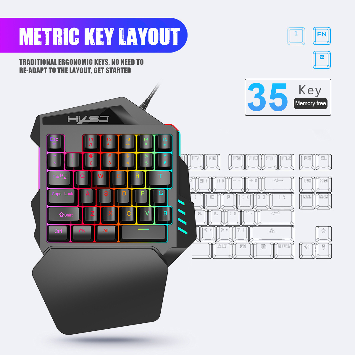 35-key film colorful one-hande - Gaming Keyboard Hand recension och pris